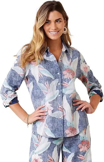 Tommy Bahama Cardona Blooms Long Sleeve Shirt (Deep Space) Women's Blouse Cover