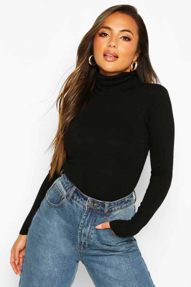 boohoo Womens Petite Fine Knit Turtleneck Sweater - Black Cover