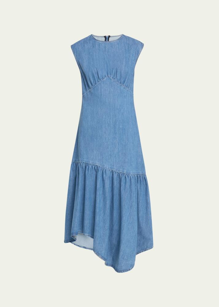 FRAME Sleeveless Tiered Denim Midi Dress Cover