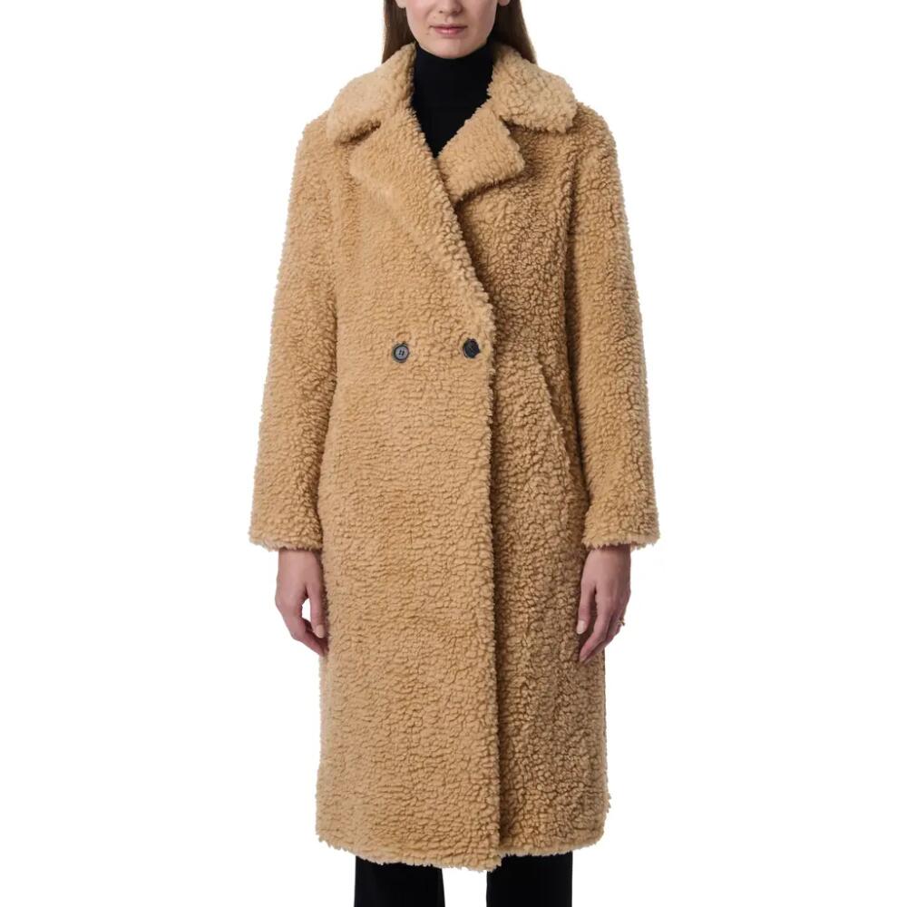 Bernardo Faux Shearling Double Breasted Longline Coat in Ginger Root Cover