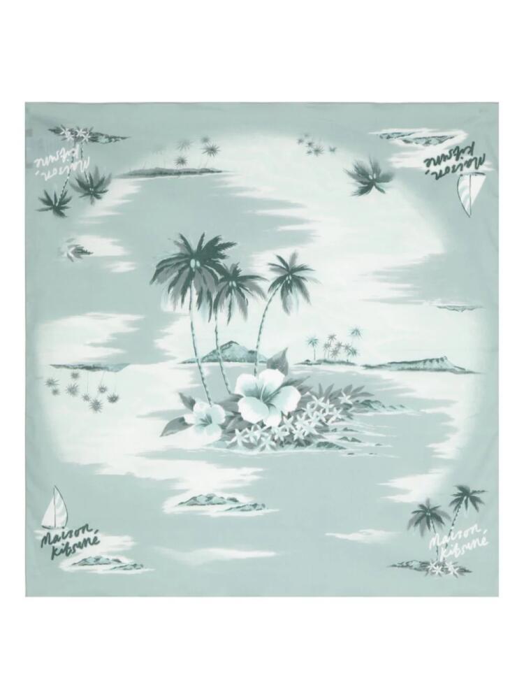 Maison Kitsuné island-print cotton scarf - Blue Cover