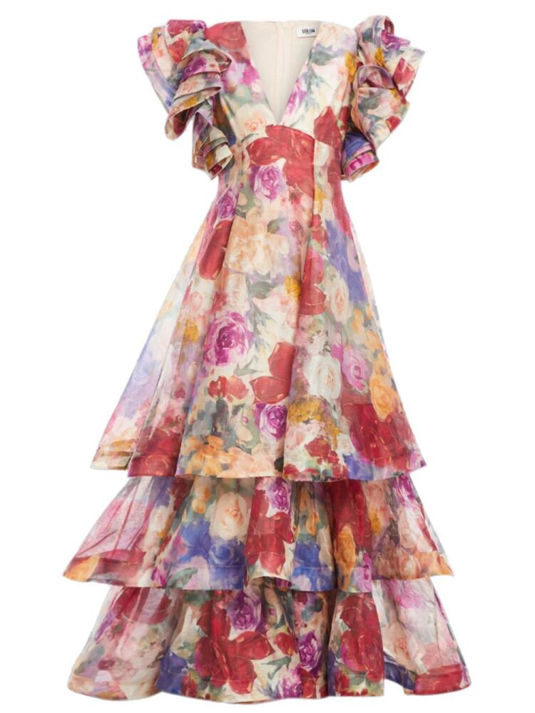 Leo Lin ruffled floral-print gown - Pink Cover