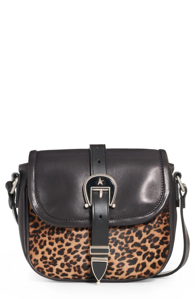 Golden Goose Small Rodeo Leather & Genuine Calf Hair Shoulder Bag in Black/Brown Leo Cover