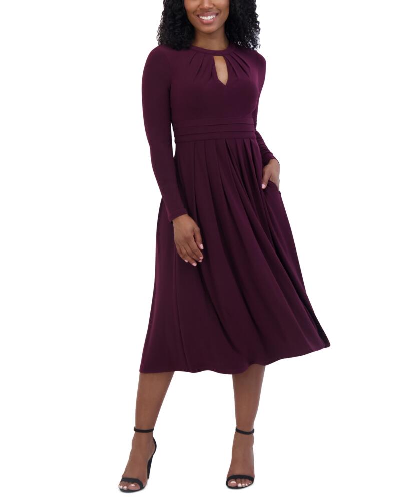 Jessica Howard Petite Ruched Keyhole Midi Dress - Wine Cover