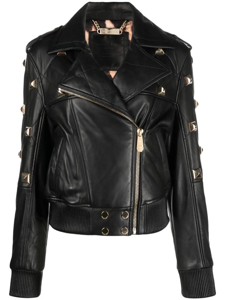 Philipp Plein studded leather bomber jacket - Black Cover