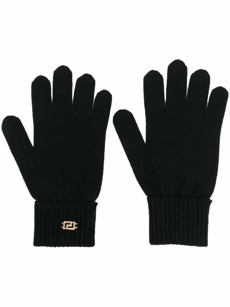 Versace Greca-plaque wool-blend gloves - Black Cover