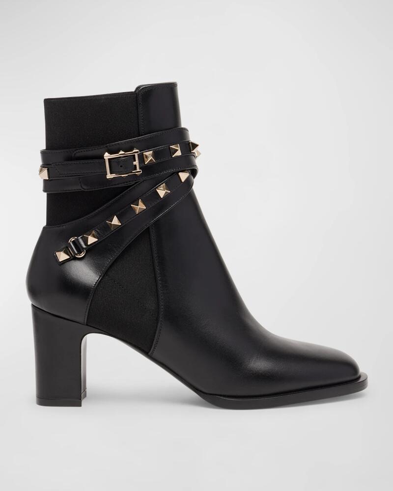 Valentino Garavani Rockstud Leather Buckle Ankle Booties Cover