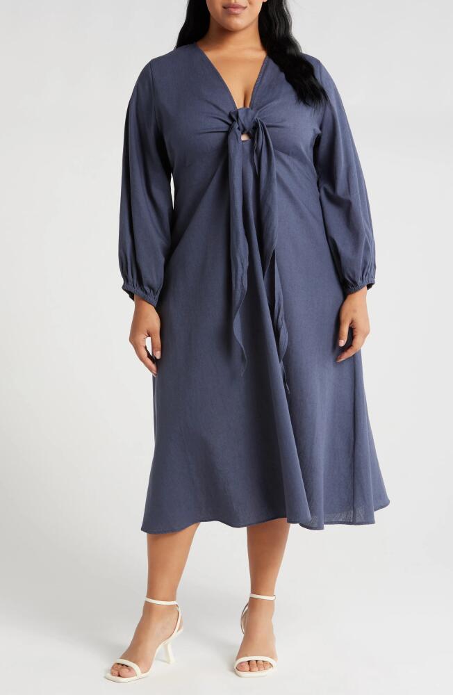 HARSHMAN Novella Long Sleeve Cotton & Linen Maxi Dress in Dark Indigo Cover