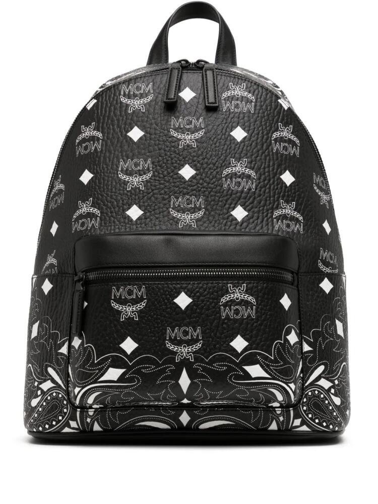 MCM medium Stark bandana monogram backpack - Black Cover