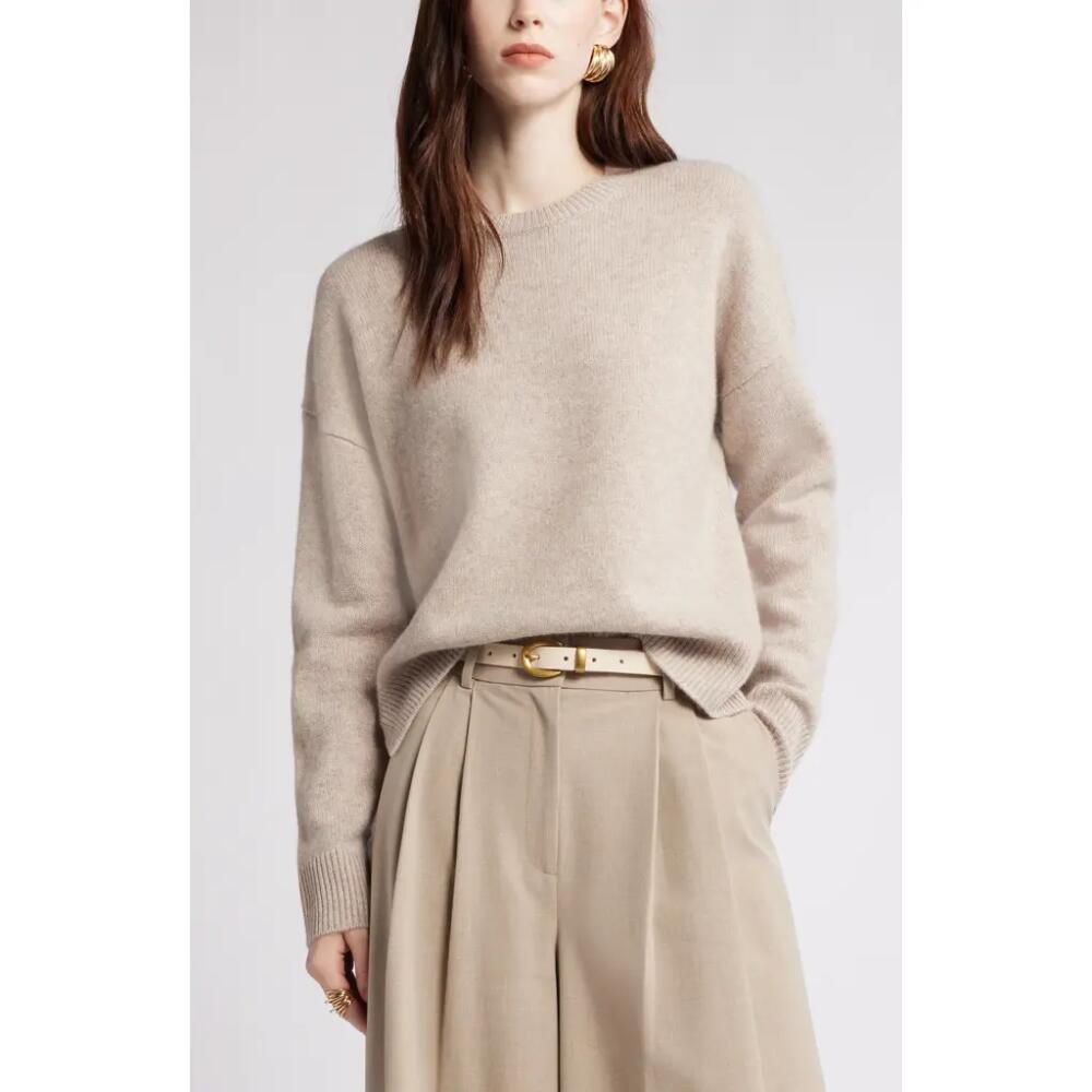 Nordstrom Crewneck Side Slit Wool & Cashmere Sweater in Beige Hummus Heather Cover