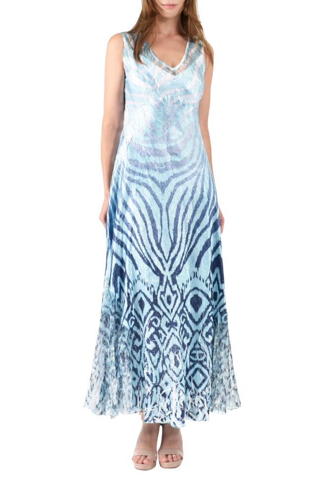 Komarov Lace-Up Back Charmeuse Maxi Dress in Aqua Ikat Zebra Cover