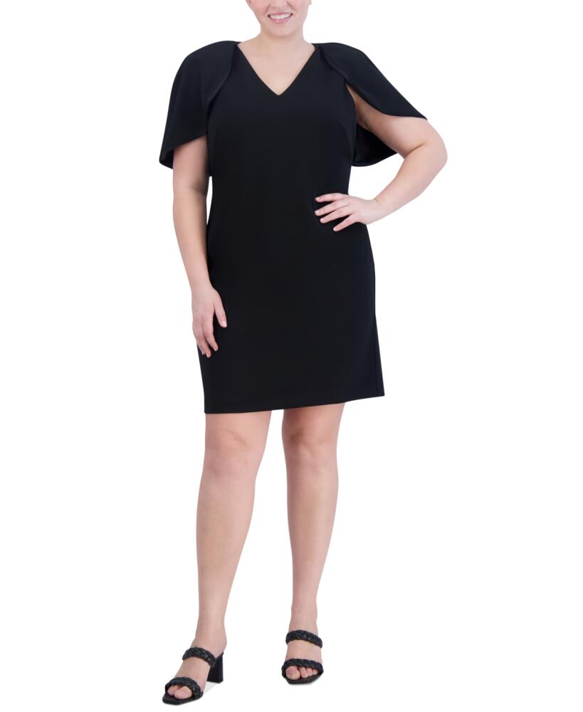 Jessica Howard Plus Size V-Neck Cape-Sleeve Sheath Dress - Black Cover