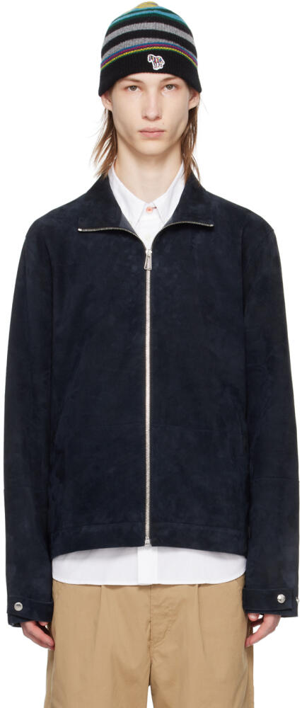 PS by Paul Smith Navy Zip Leather Jacket Cover