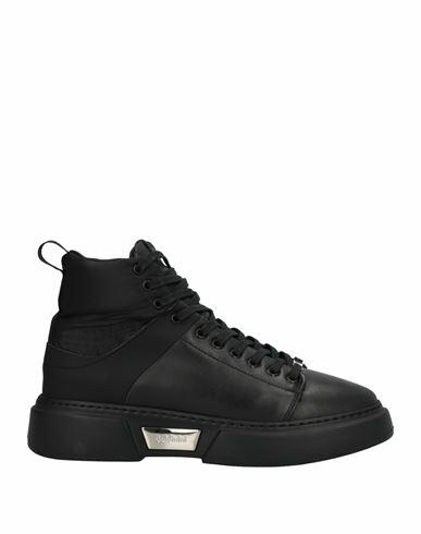 Baldinini Man Sneakers Black Calfskin, Polyurethane Cover