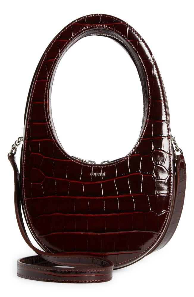 Coperni Mini Swipe Croc Embossed Leather Top Handle Bag in Brown Cover