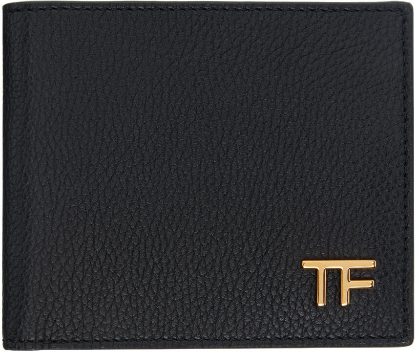 TOM FORD Black Soft Grain Leather T Line Classic Bifold Wallet Cover