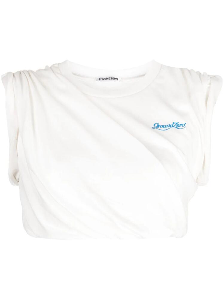 Ground Zero gathered cotton cropped T-shirt - White Cover