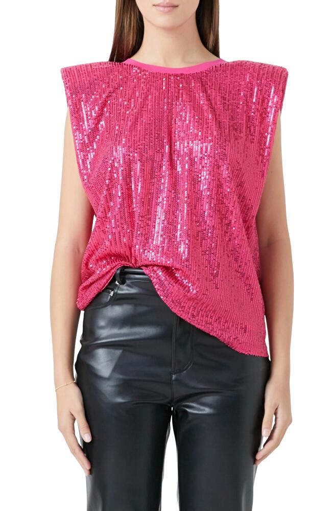 Endless Rose Sequin Shoulder Pad Top in Fuchsia Cover