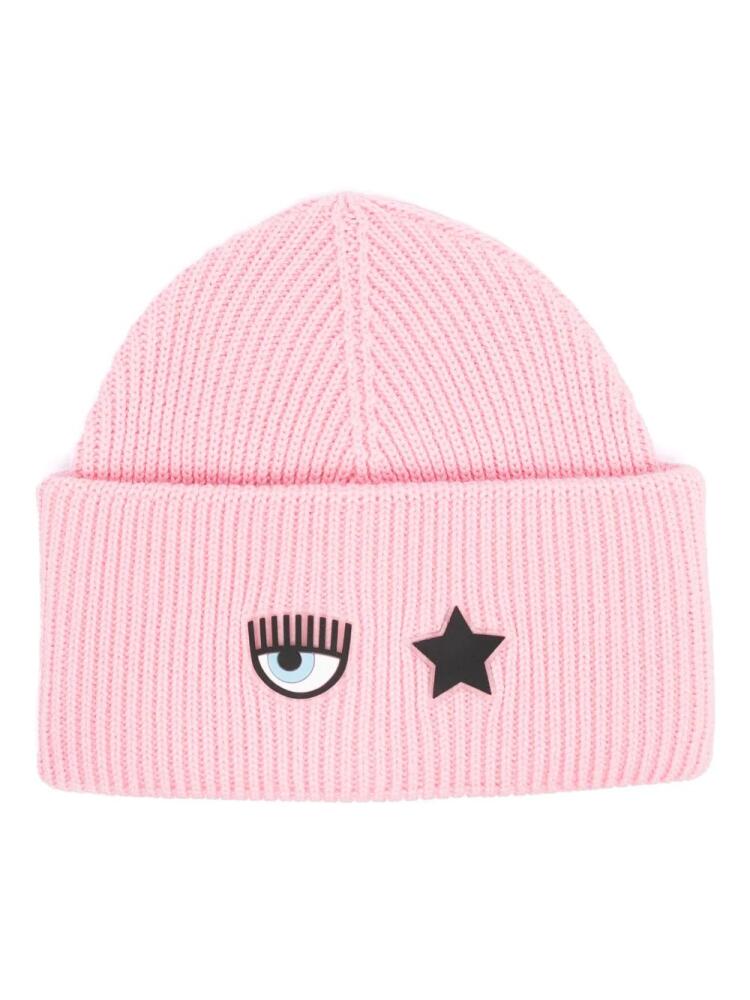 Chiara Ferragni logo-patch ribbed beanie - Pink Cover