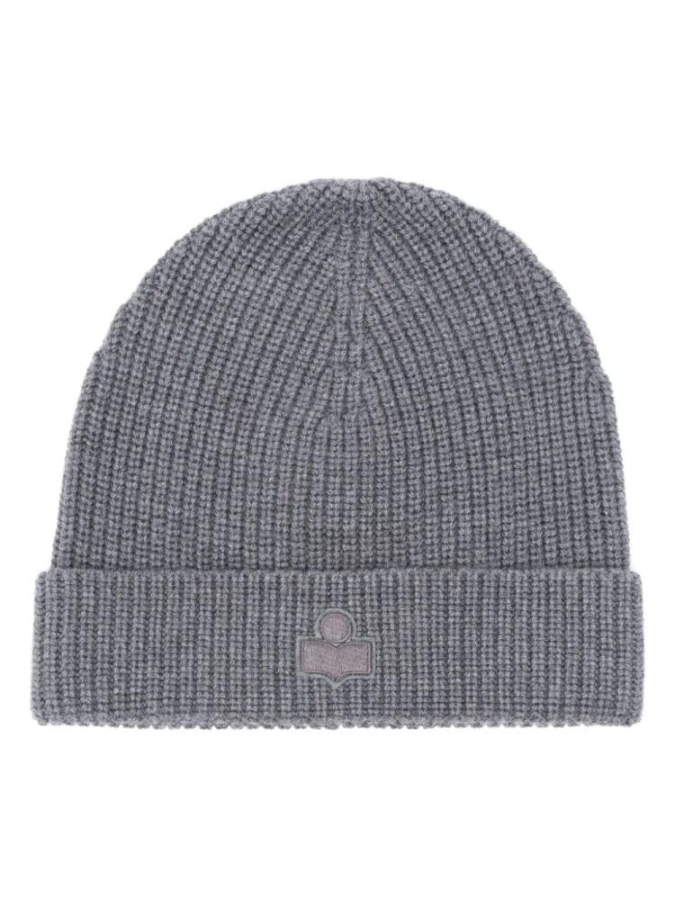 ISABEL MARANT logo-embroidered ribbed-knit beanie - Grey Cover