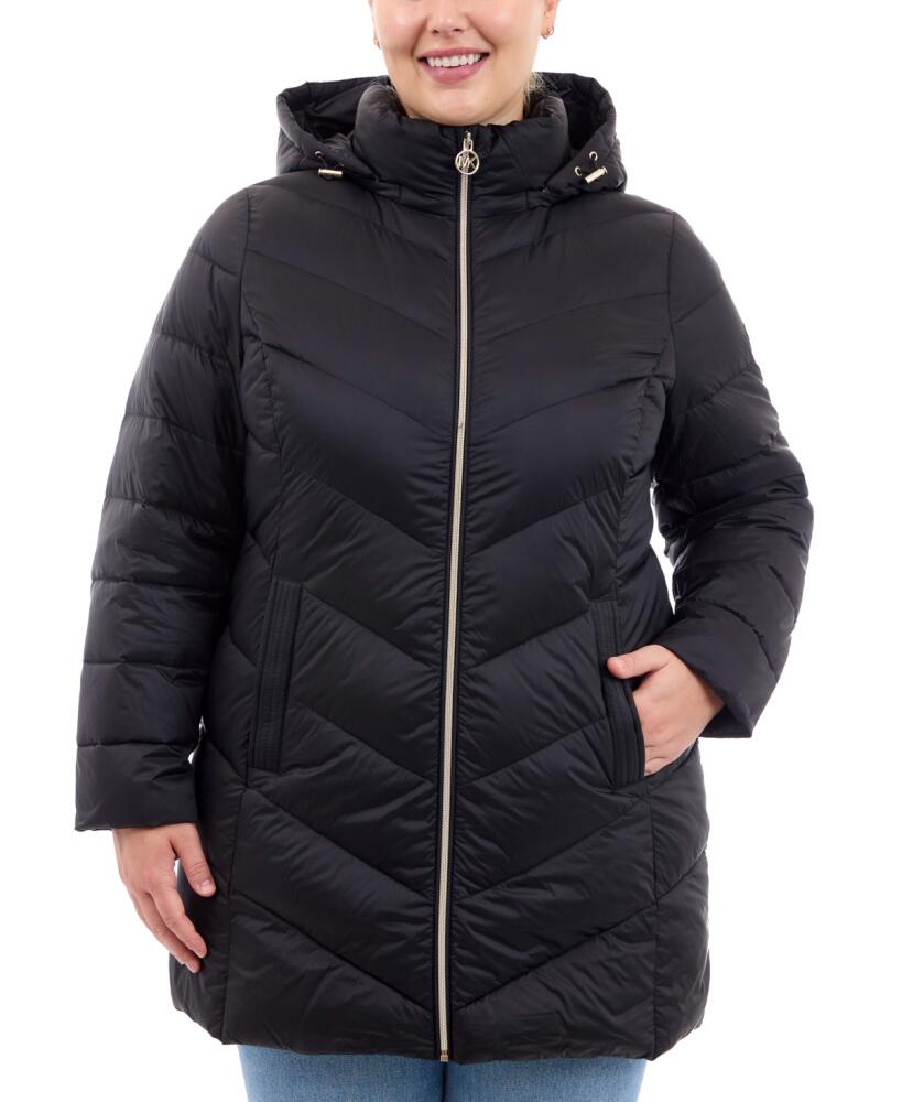 Michael Michael Kors Plus Size Hooded Packable Down Puffer Coat, Created for Macy's - Black Cover