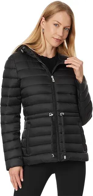 Lauren Ralph Lauren Metallic Puffer Anorak (Black) Women's Coat Cover