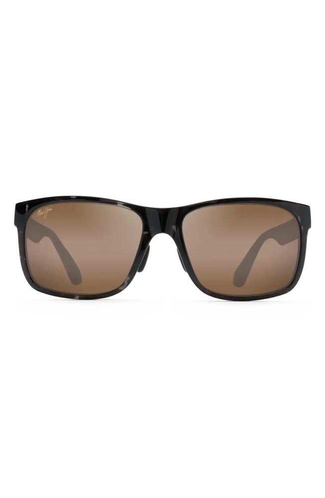 Maui Jim Red Sands 59mm PolarizedPlus2 Rectangular Sunglasses in Black Grey Tortoise Cover