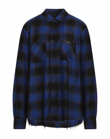 Amiri Man Shirt Blue Rayon, Bovine leather Cover