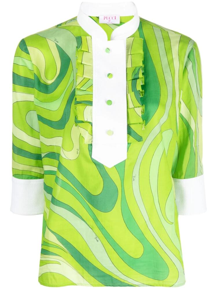 PUCCI Marmo-print pleated cotton shirt - Green Cover