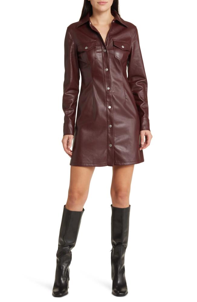 Avec Les Filles Faux-Ever Leather™ Mini Shirtdress in Raisin Cover