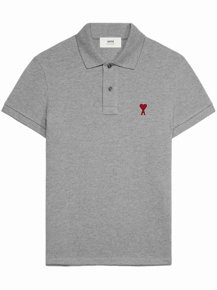 AMI Paris logo-embroidered cotton polo shirt - Grey Cover