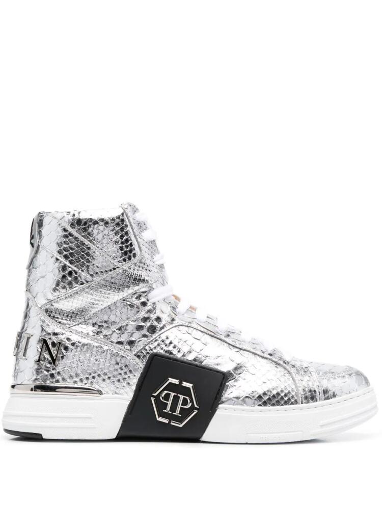 Philipp Plein snakeskin-effect high-top sneakers - Silver Cover