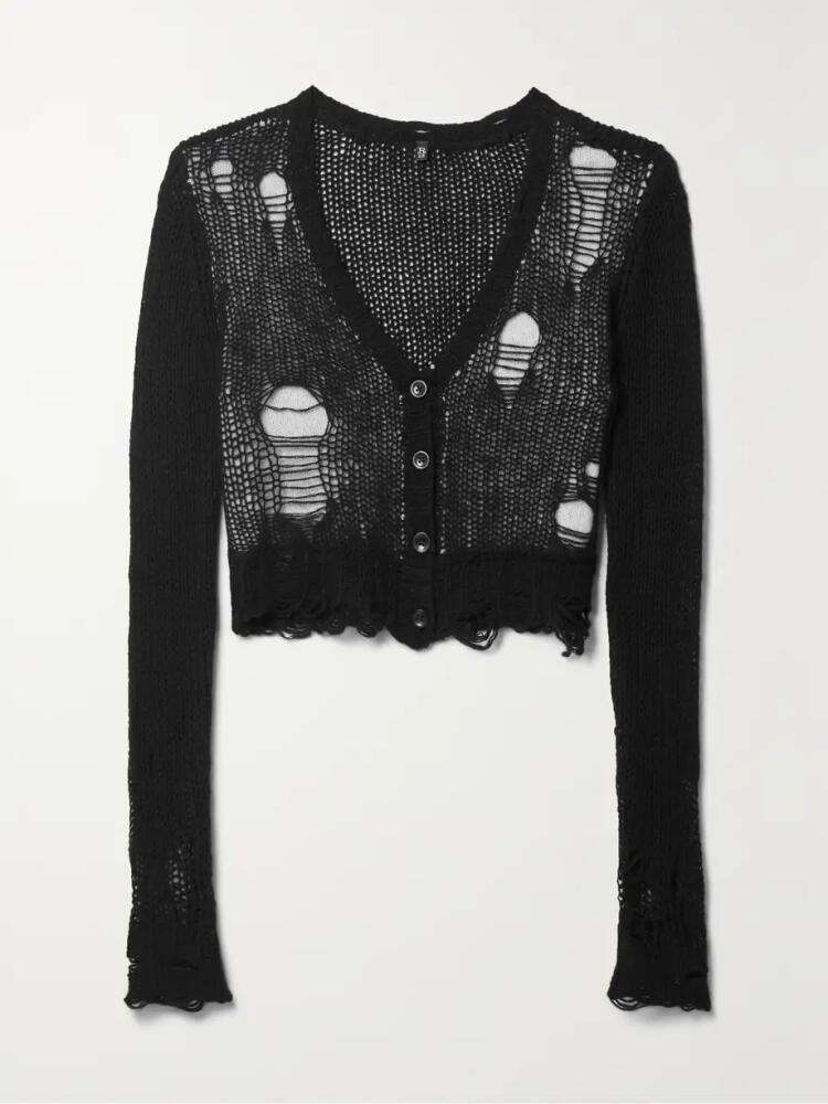 R13 - Cropped Layered Distressed Cashmere Cardigan - Black Cover