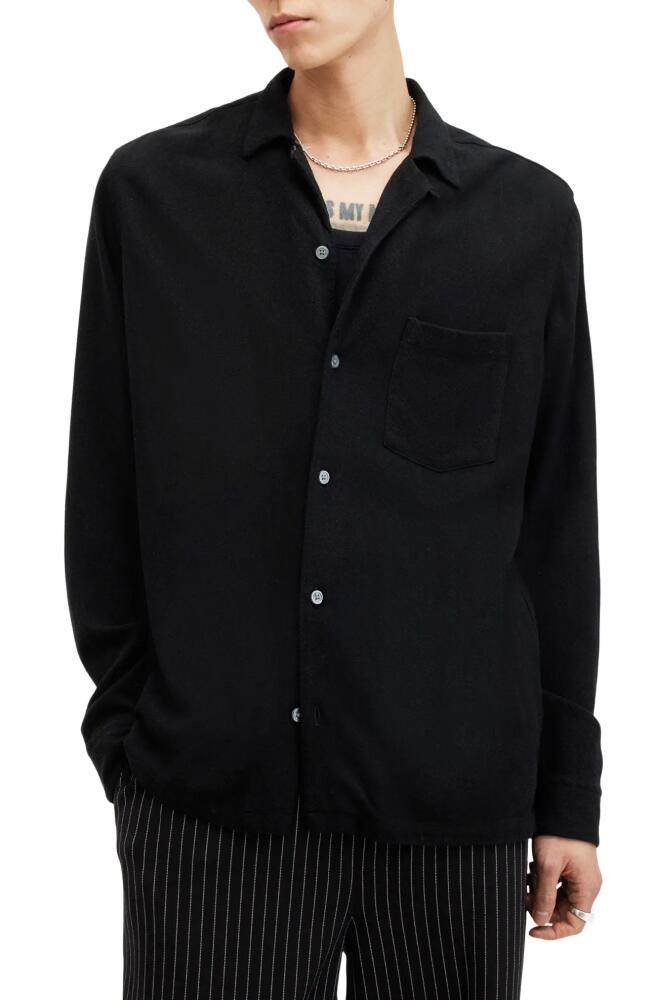 AllSaints Cudi Textured Long Sleeve Camp Shirt in Black Cover