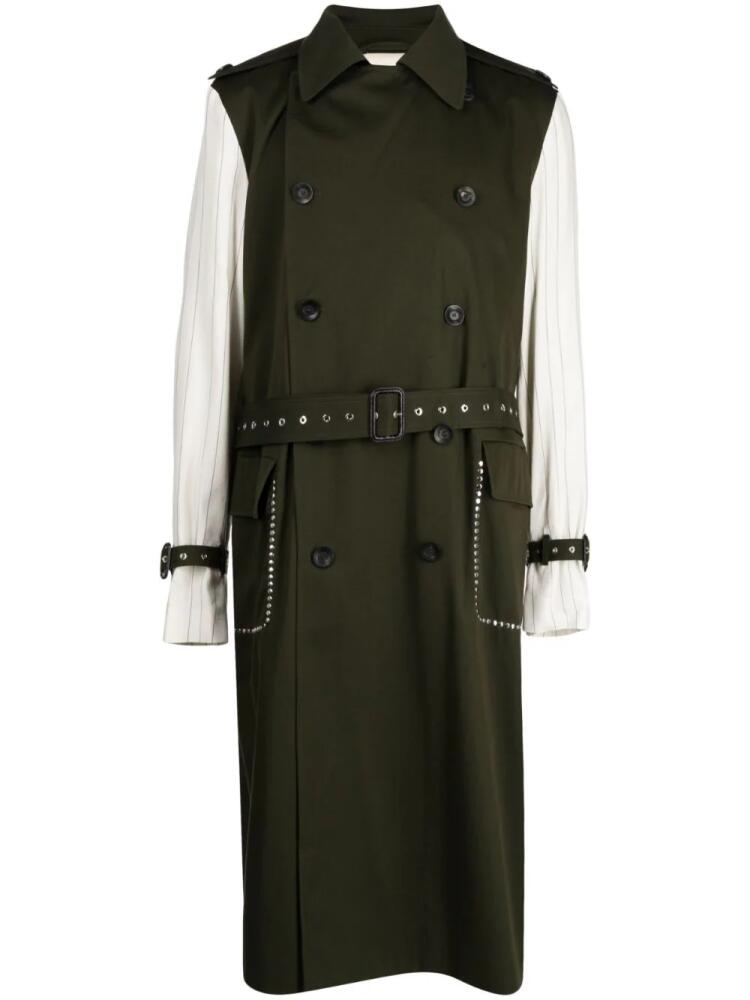 Wales Bonner Echo panelled trench coat - Green Cover