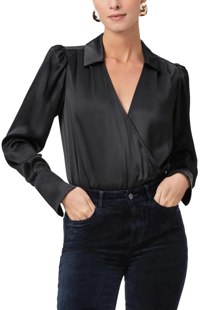 PAIGE Nyla Long Sleeve Silk Satin Bodysuit in Black Cover