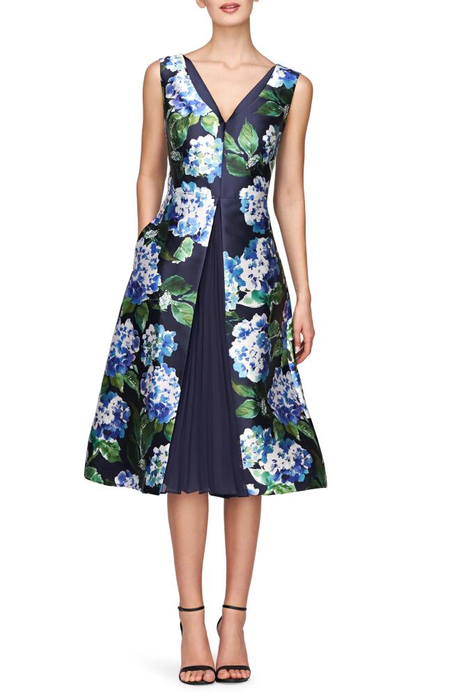 Kay Unger Giavanna Floral A-Line Midi Dress in Midnight Blue Cover