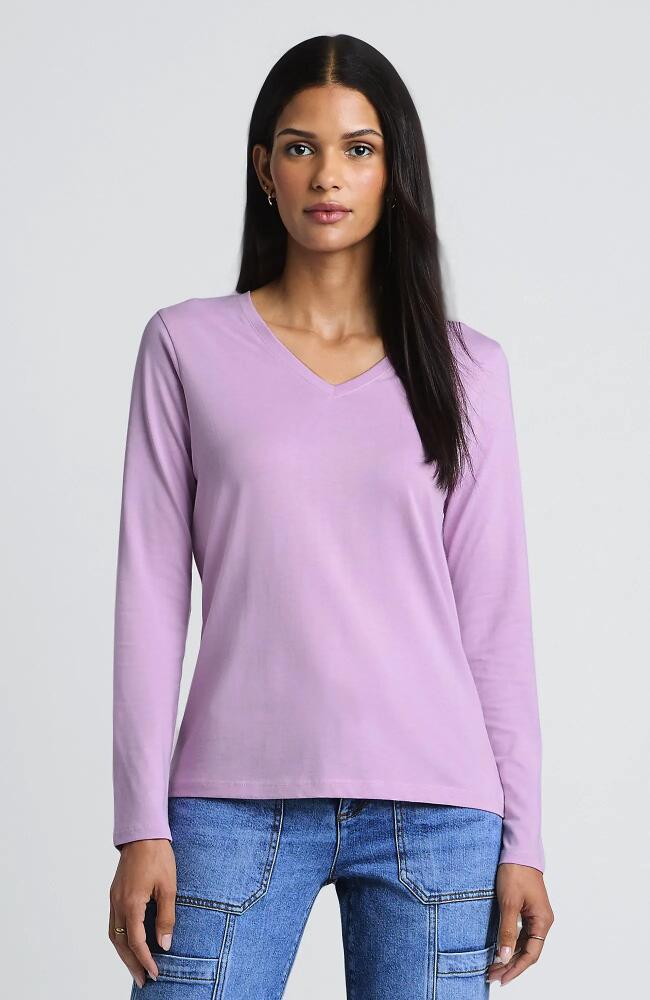 Lands' End Relaxed Supima Cotton Long Sleeve V-Neck T-Shirt in Pink Amethyst Cover