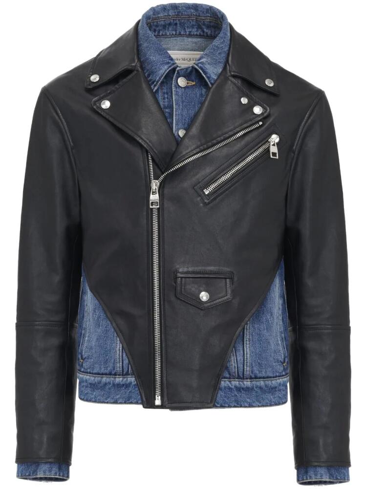 Alexander McQueen leather panelled denim jacket - Black Cover