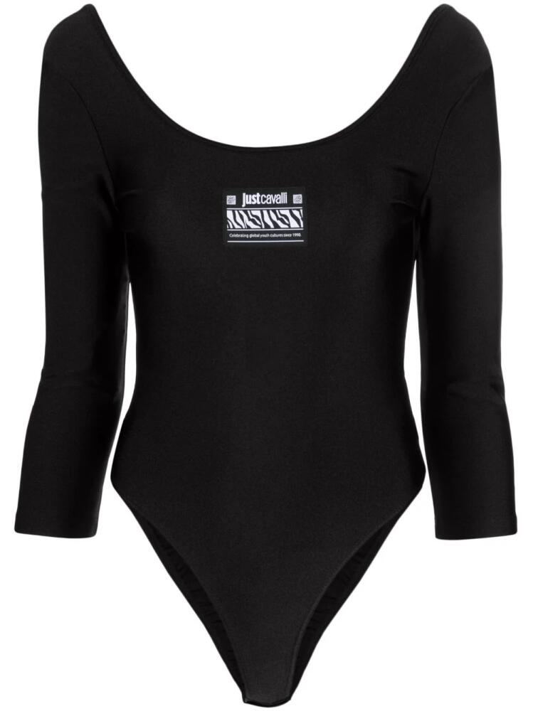 Just Cavalli logo-patch scoop-neck bodysuit - Black Cover