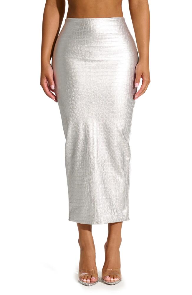 Naked Wardrobe The Crocodile Midi Skirt in Silver Cover