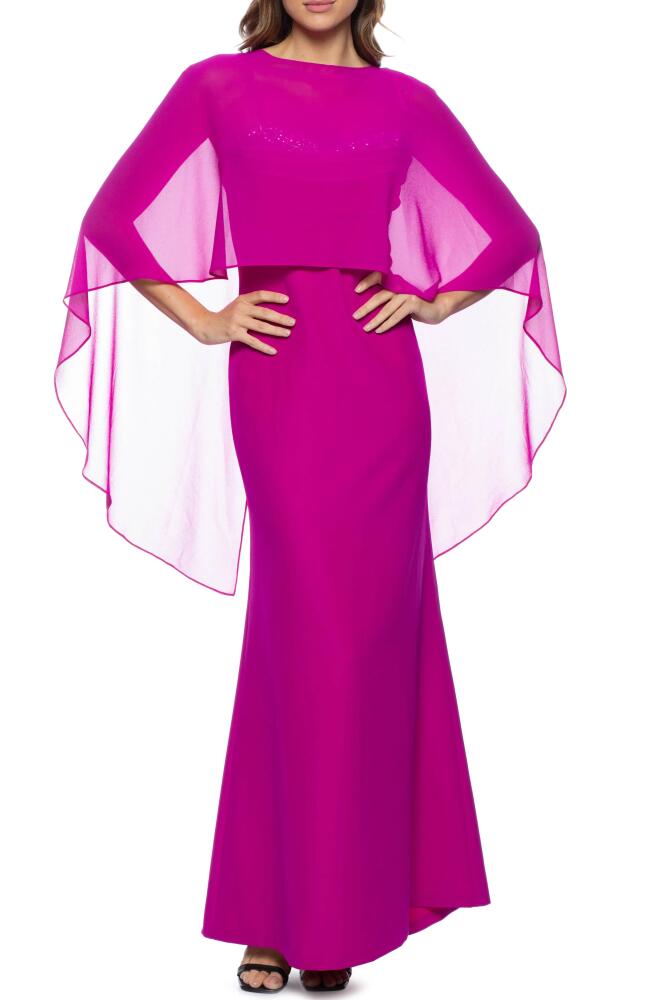 Marina Rhinestone Trim Gown with Capelet in Magenta Cover