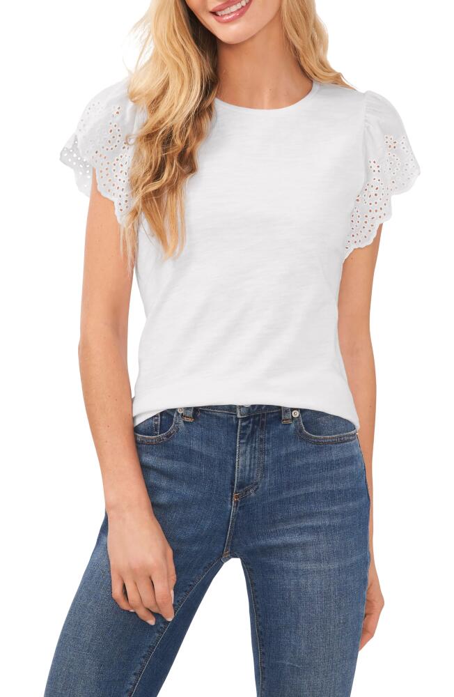 CeCe Eyelet Flutter Sleeve T-Shirt in Ultra White Cover