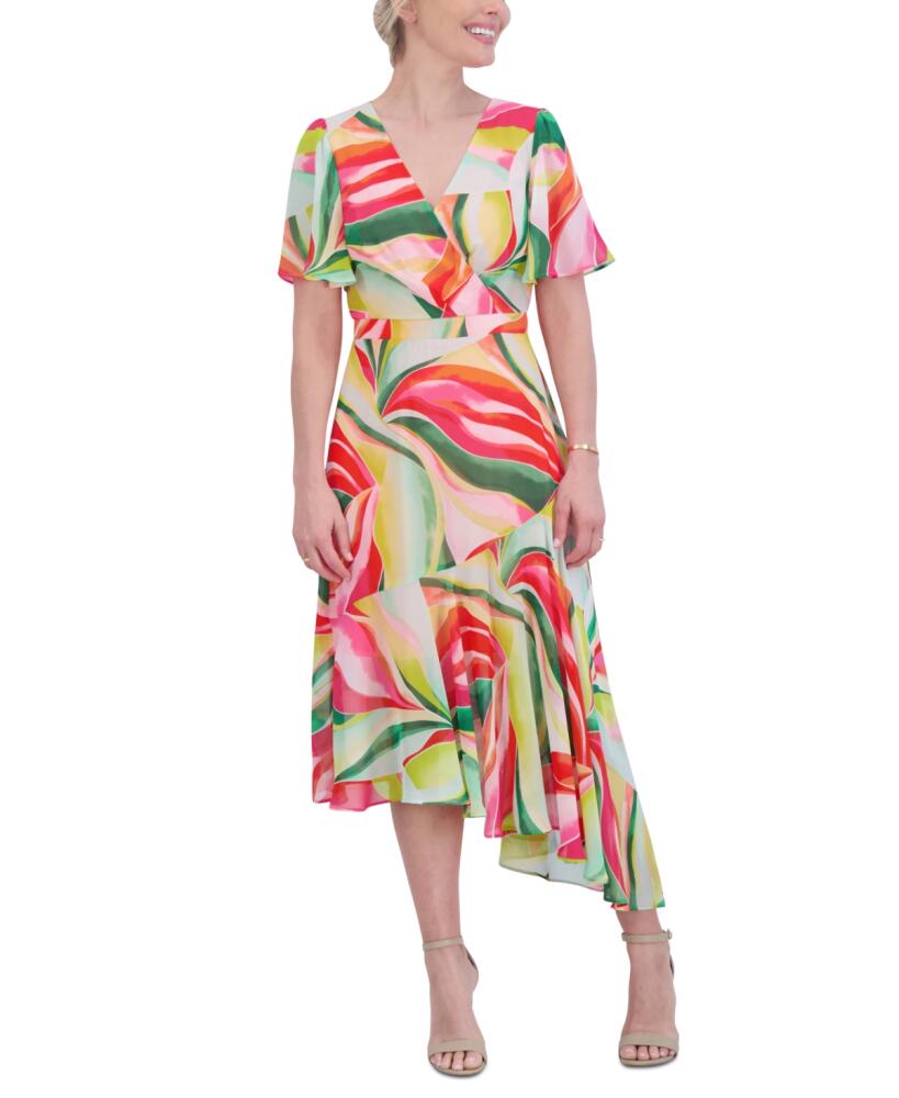 Jessica Howard Petite Printed Asymmetrical-Hem Midi Dress - Multi Cover