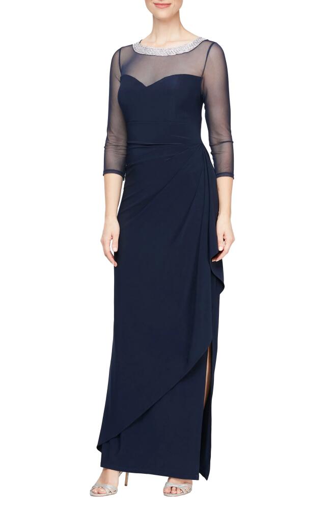 Alex Evenings Embellished Illusion Neck Matte Jersey Gown in Navy Cover