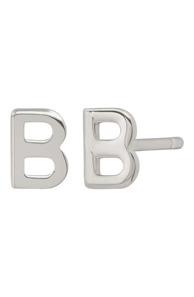 BYCHARI Small Initial Stud Earrings in 14K White Gold-B Cover