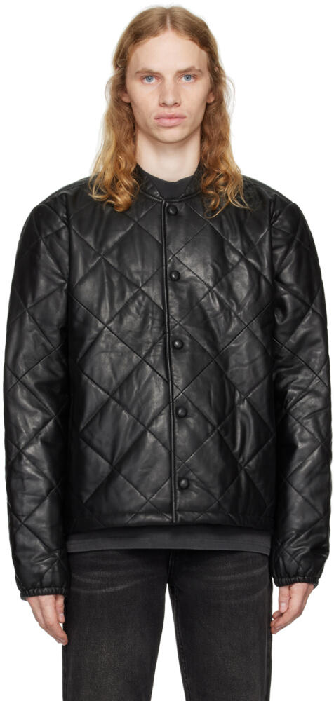 Ksubi Black Eclipse Quilted Leather Bomber Jacket Cover