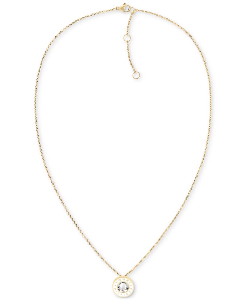 Tommy Hilfiger Gold-Tone White Stone Pendant Necklace, 18" + 2" extender - Gold Cover