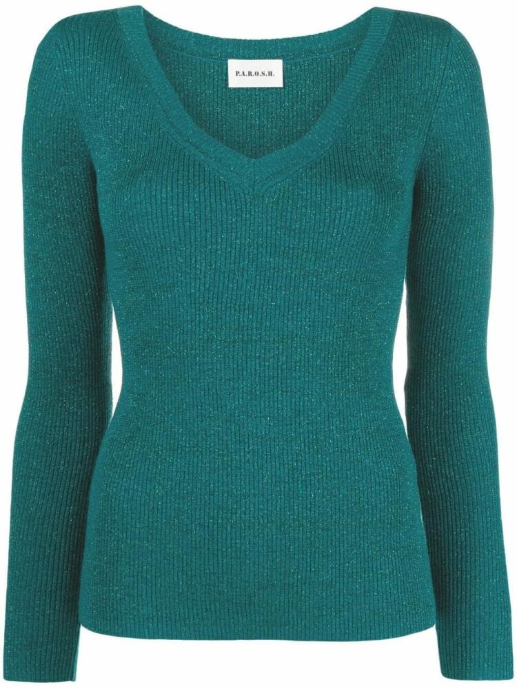 P.A.R.O.S.H. metallic-threaded ribbed-knit jumper - Green Cover