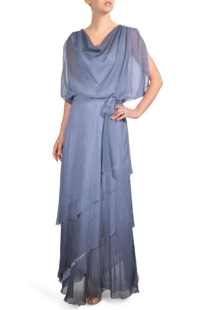 Komarov Ombré Tiered Skirt Blouson Gown in Persian Violet Blue Ombre Cover